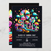 カップケーキキャンディワンダーランド誕生日 招待状 (正面/裏面)