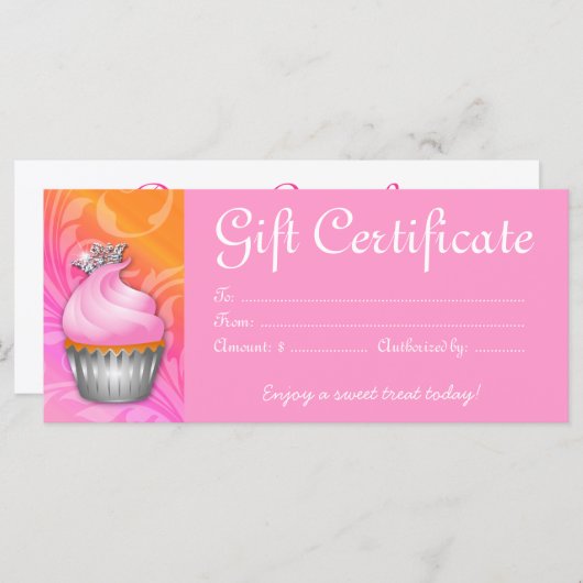 カップケーキギフト証明書クラウンピンクオレンジ (正面/裏面)