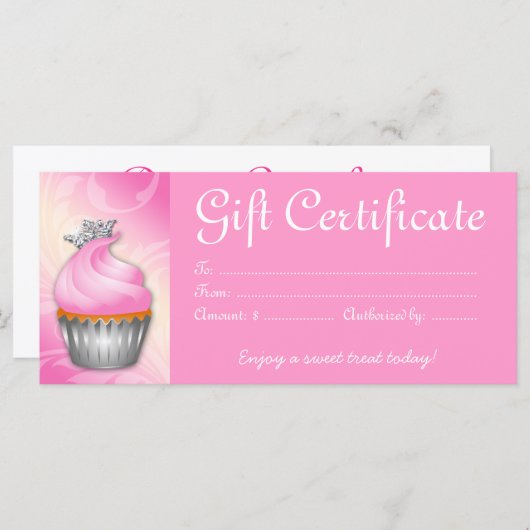 カップケーキギフト証明書クラウンピンクシルバー (正面/裏面)