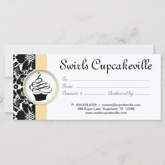 カップケーキギフト証明書フローラダマスクイエロー (裏面)