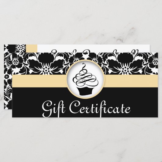 カップケーキギフト証明書フローラダマスクイエロー (正面/裏面)