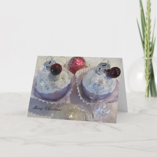 カップケーキクリスマスツリーの装飾 シーズンカード (正面)