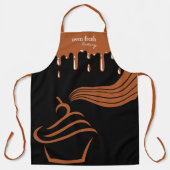 カップケーキグルービーストライプドップブラックブラウン エプロン (正面)