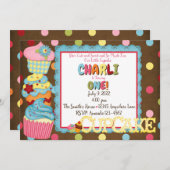 カップケーキケーキバースデーパーティ招待状 招待状 (正面/裏面)