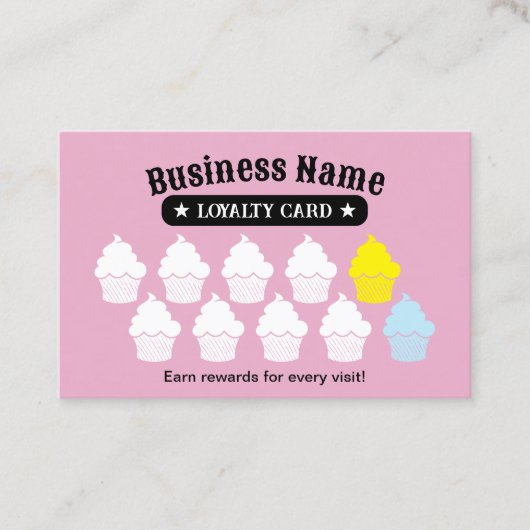 カップケーキケーキベーカリーかわいいピンクの顧客ロイヤリティ ロイヤリティカード (正面)