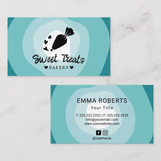 カップケーキケーキベーカリー配管バッグティール（緑がかった色）シェード 名刺 (正面/裏面)