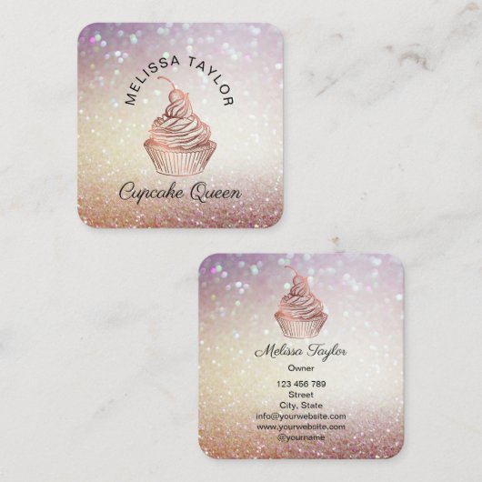 カップケーキケーキ&スイーツホームベーカリー素朴ヴィンテージ スクエア名刺 (正面/裏面)