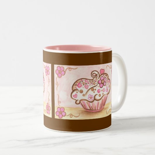 カップケーキコーヒーマグ誕生日ギフト ツートーンマグカップ (正面右)