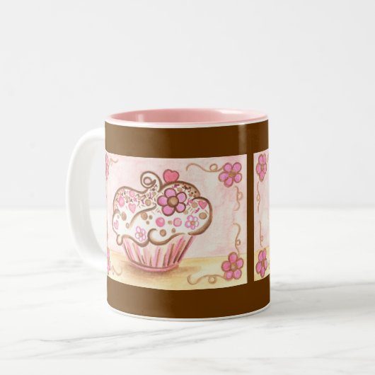 カップケーキコーヒーマグ誕生日ギフト ツートーンマグカップ (正面左)
