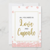 カップケーキサインブライダルシャワー |ピンクと金ゴールド 招待状 (正面)