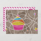 カップケーキシェイプパーティの招待状 インビテーションポストカード (正面/裏面)