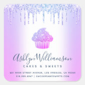 カップケーキシックベーカリーシェフブルーパープルグリッタードリップ スクエアシール (正面)