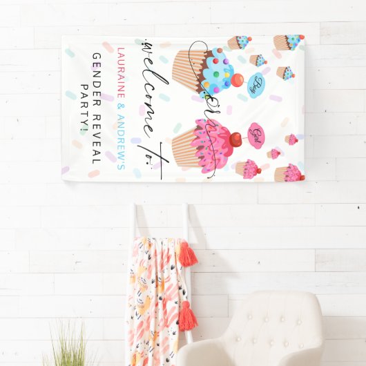 カップケーキジェンダー表示パーティーウェルカムバナー 横断幕 (インサイチュ)