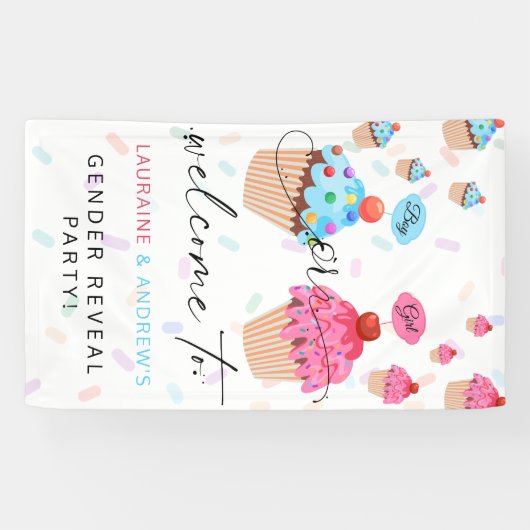 カップケーキジェンダー表示パーティーウェルカムバナー 横断幕 (横)