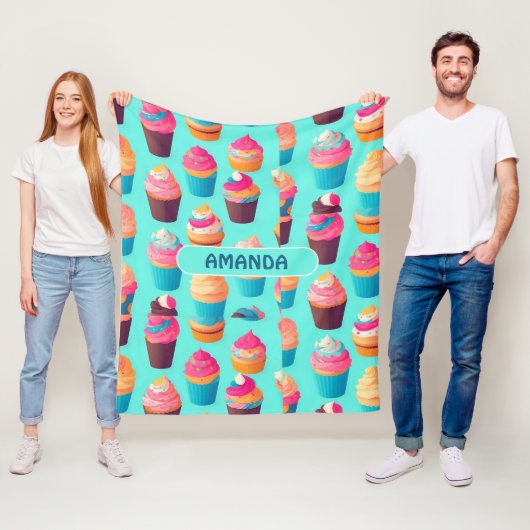 カップケーキジオメトリックパタカラフルーン フリースブランケット (インサイチュ)