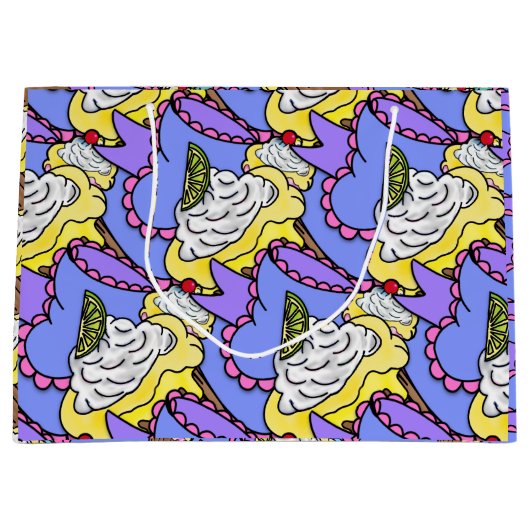 カップケーキストロベリーレモンカラフルおいしい ラージペーパーバッグ (正面)