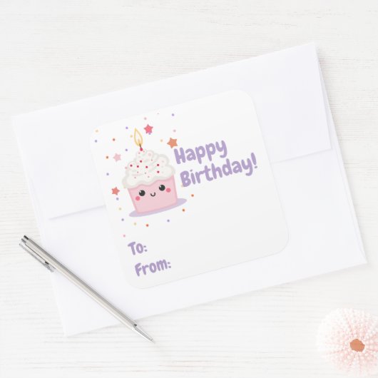 カップケーキスマイル誕生日 スクエアシール (封筒)