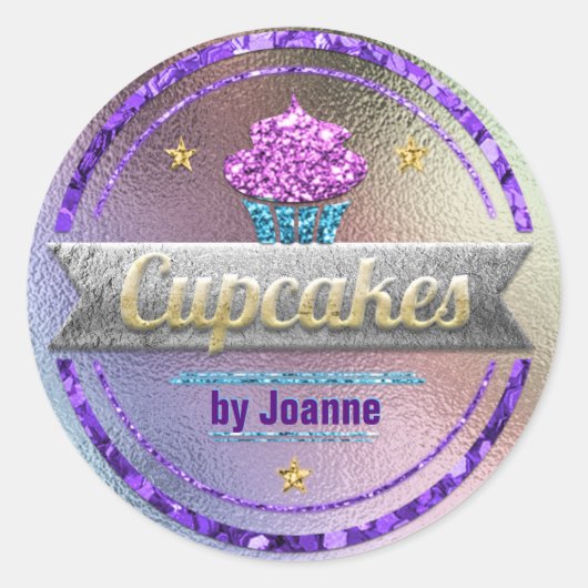 カップケーキセールシャイニーグリッター ラウンドシール (正面)