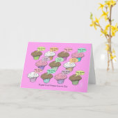 カップケーキチョアオンピンク誕生日 カード (黄色い花)