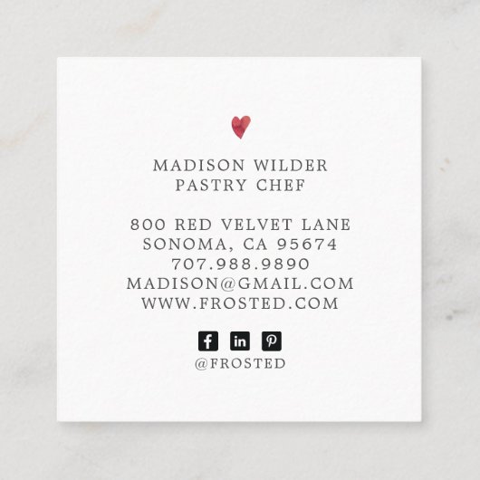 カップケーキデザートペストリーシェフケータリング名刺 スクエア名刺 (裏面)