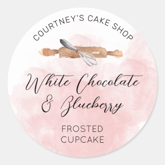 カップケーキデザート赤面ピンクウォーターカラーパティシシェフ ラウンドシール (正面)