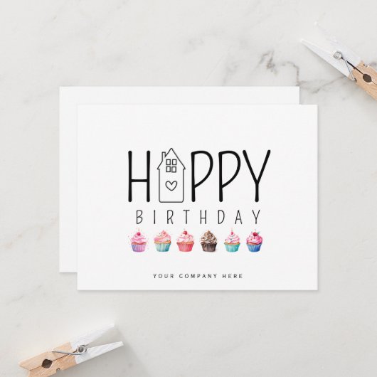カップケーキハウス実在エテートハッピーバースデー カード (正面/裏面インサイチュ)