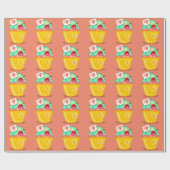 カップケーキハートとさくらんぼ桃金ゴールドティール（緑がかった色）かわいい ラッピングペーパー (フラット)