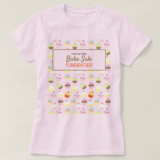 カップケーキバックグラウンド、チャリティベイクセールイベント Tシャツ (デザイン正面)