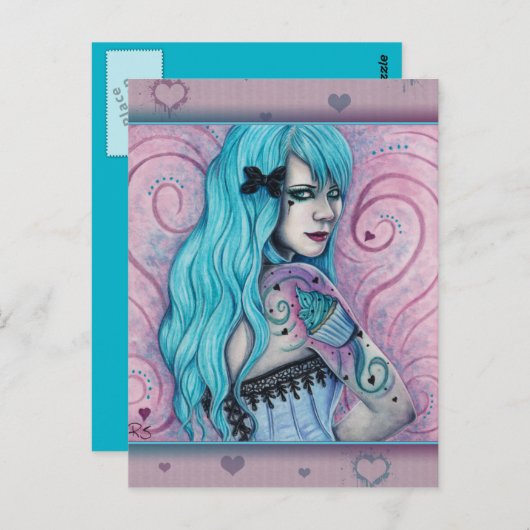 カップケーキバブルゴスピンクトーターコイズはがき ポストカード (正面/裏面)