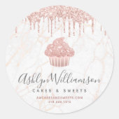 カップケーキバラ金ゴールドグリッタードリップスマーブルシェフベーカリー ラウンドシール (正面)