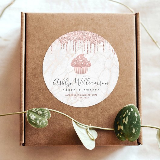 カップケーキバラ金ゴールドグリッタードリップスマーブルシェフベーカリー ラウンドシール