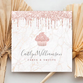 カップケーキバラ金ゴールドグリッタードリップスマーブルベーカリーシェフ スクエア名刺