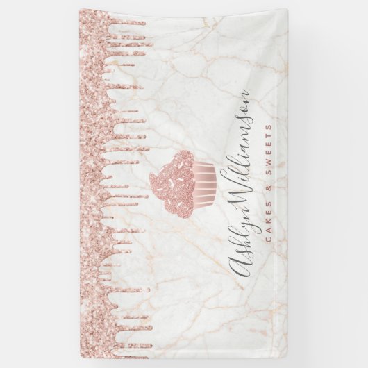 カップケーキバラ金ゴールドグリッタードリップスマーブルベーカリーシェフ 横断幕 (縦)