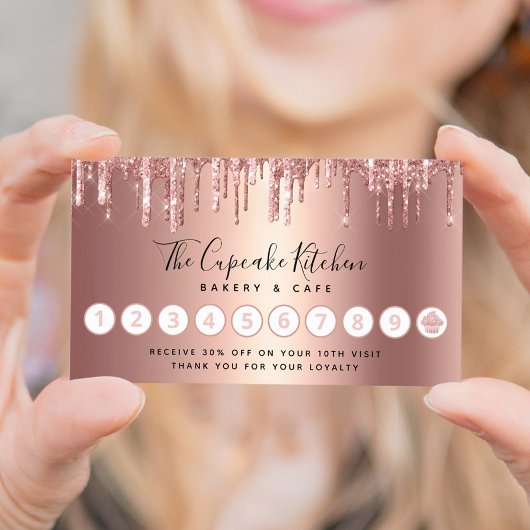 カップケーキバラ金ゴールド銅グリッタードリップベーカリーシェフ ロイヤリティカード