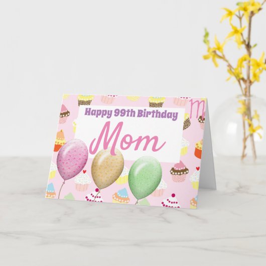 カップケーキバルーン大人誕生日カード カード (黄色い花)