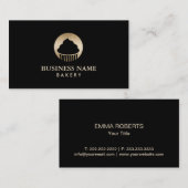 カップケーキパストリーベーカリーシェフブラック&金ゴールド 名刺 (正面/裏面)