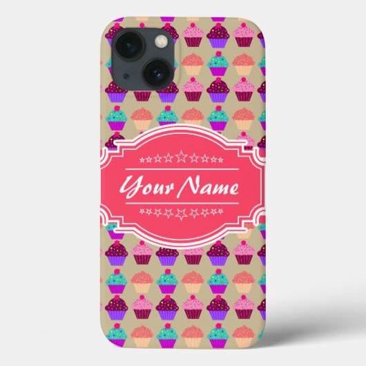 カップケーキパターンのホットピンクパーソナライズされたの名前 Case-Mate iPhoneケース (裏面)