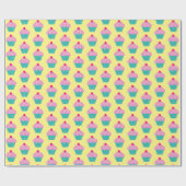 カップケーキパターンピンクの青く黄色いかわいい ラッピングペーパー (フラット)