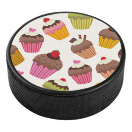 カップケーキパターン、マフィンパターン、チョコレート、ハート アイスホッケーパック