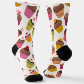 カップケーキパターン、マフィンパターン、チョコレート、ハート ソックス (傾斜あり)