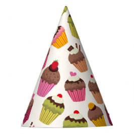 カップケーキパターン、マフィンパターン、チョコレート、ハート パーティーハット