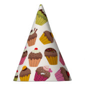 カップケーキパターン、マフィンパターン、チョコレート、ハート パーティーハット (右)