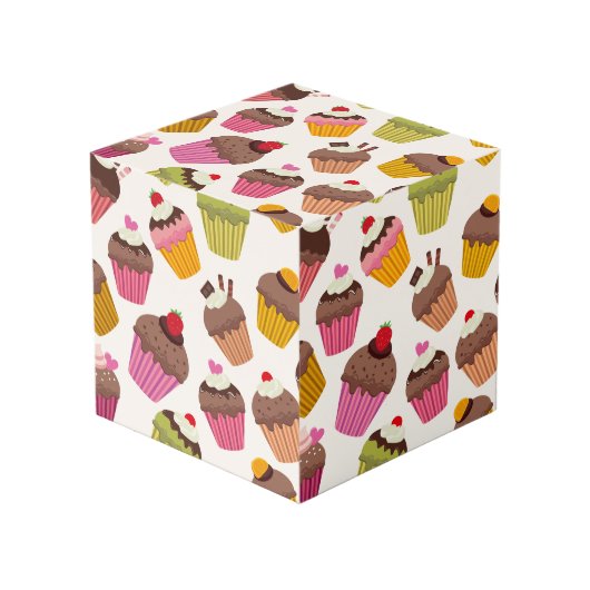 カップケーキパターン、マフィンパターン、チョコレート、ハート フォトキューブ (正面アングル)