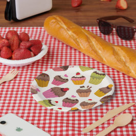 カップケーキパターン、マフィンパターン、チョコレート、ハート ペーパープレート