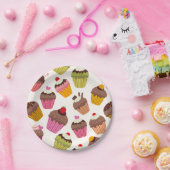 カップケーキパターン、マフィンパターン、チョコレート、ハート ペーパープレート (パーティー)