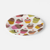 カップケーキパターン、マフィンパターン、チョコレート、ハート ペーパープレート (アングル)