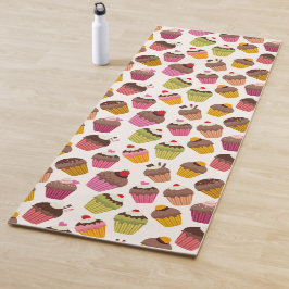カップケーキパターン、マフィンパターン、チョコレート、ハート ヨガマット