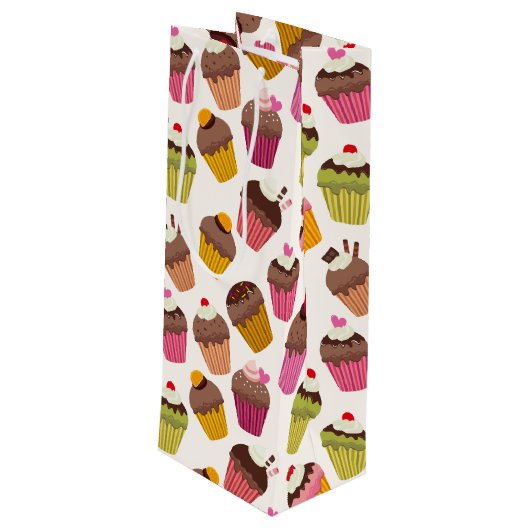 カップケーキパターン、マフィンパターン、チョコレート、ハート ワインギフトバッグ (裏面アングル)
