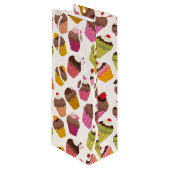 カップケーキパターン、マフィンパターン、チョコレート、ハート ワインギフトバッグ (正面アングル)