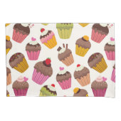 カップケーキパターン、マフィンパターン、チョコレート、ハート 枕カバー (正面)